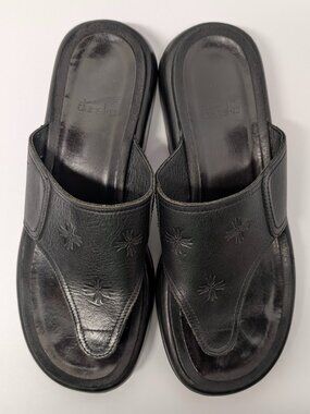 Dansko Floral Embossed Thong Sandals in Black Leather